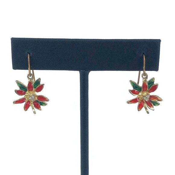 Enamel Poinsettia Earrings for Pierced Ears - Picture 1 of 6